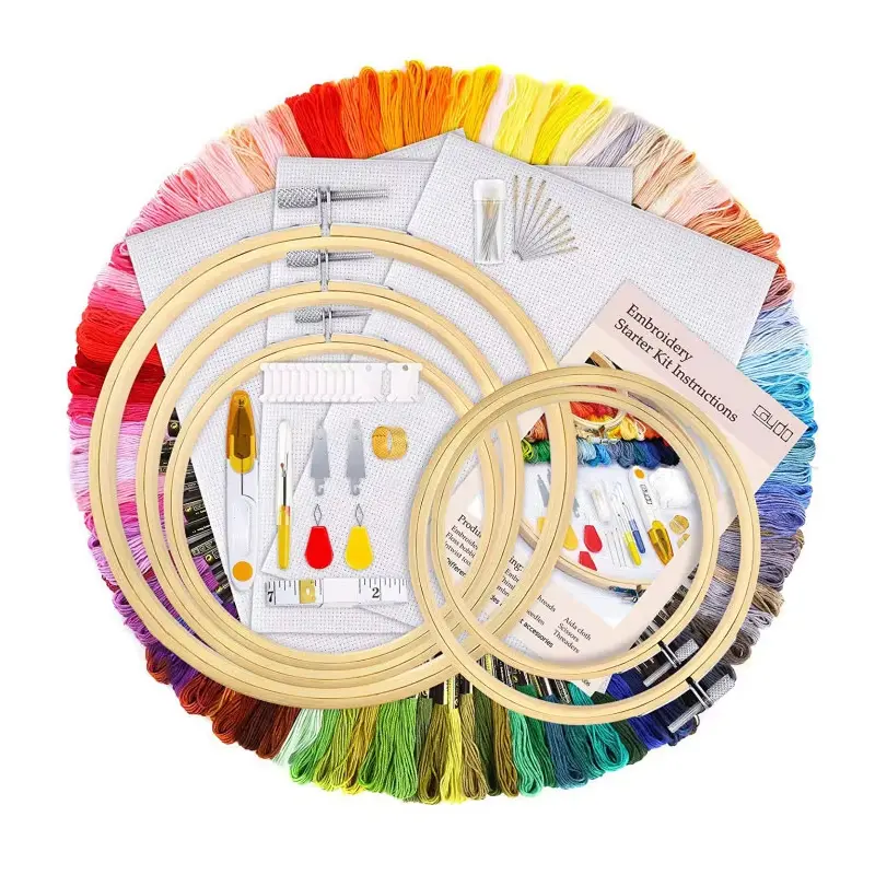 50 Multi Colors Cross Stitch Floss Cotton Thread Embroidery Starter Kit Bamboo Embroidery Hoop Frame DIY Knitting Sewing Tools
