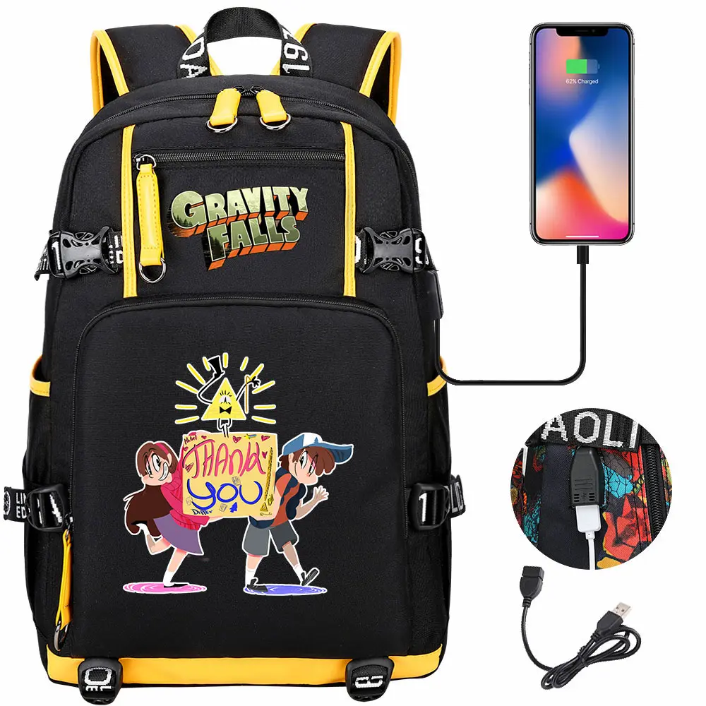 Gravity Falls USB Large Capacity Teenagers Schoolbags Women Men Laptop Travel Backpack Girl Boys Kids School Book Bags