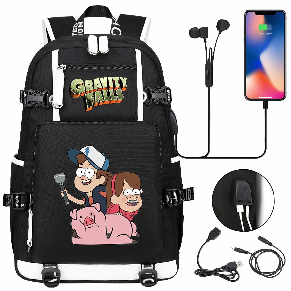 Gravity Falls USB Large Capacity Teenagers Schoolbags Women Men Laptop Travel Backpack Girl Boys Kids School Book Bags