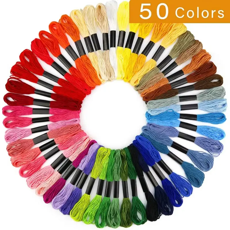 50 Multi Colors Cross Stitch Floss Cotton Thread Embroidery Starter Kit Bamboo Embroidery Hoop Frame DIY Knitting Sewing Tools