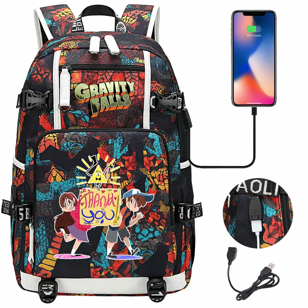 Gravity Falls USB Large Capacity Teenagers Schoolbags Women Men Laptop Travel Backpack Girl Boys Kids School Book Bags