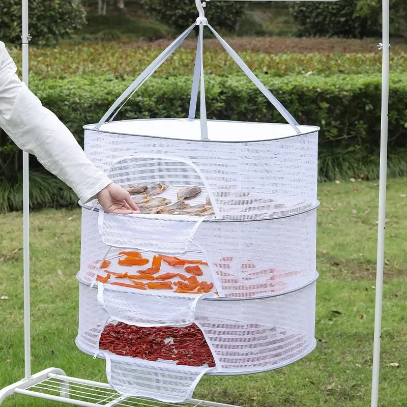 1/3 Tier Portable Household Drying Net Drying Fish Insect Proof Drying Net Folded For Drying Clothes Windproof Folding Closed