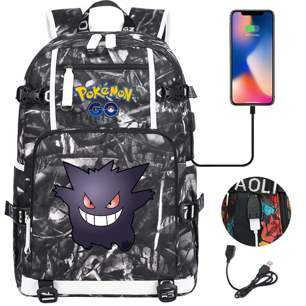 New Gengar Bulbasaur USB Teenagers Schoolbags Women Men Laptop Travel Backpack Girl Boys Kids School Book Bags