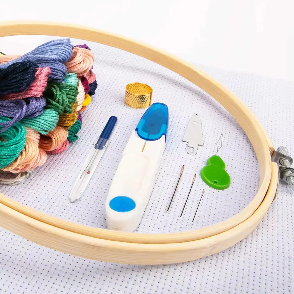 50 Multi Colors Cross Stitch Floss Cotton Thread Embroidery Starter Kit Bamboo Embroidery Hoop Frame DIY Knitting Sewing Tools