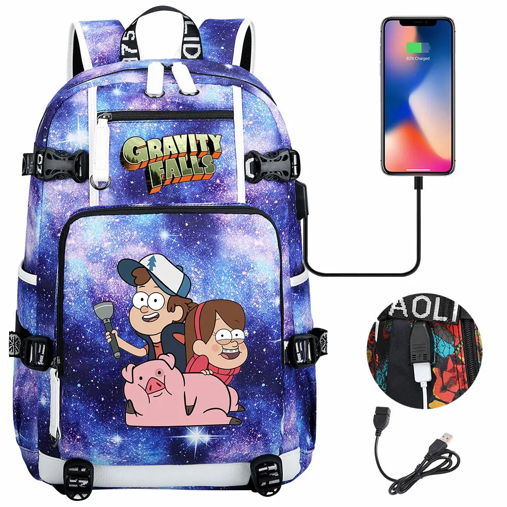 Gravity Falls USB Large Capacity Teenagers Schoolbags Women Men Laptop Travel Backpack Girl Boys Kids School Book Bags