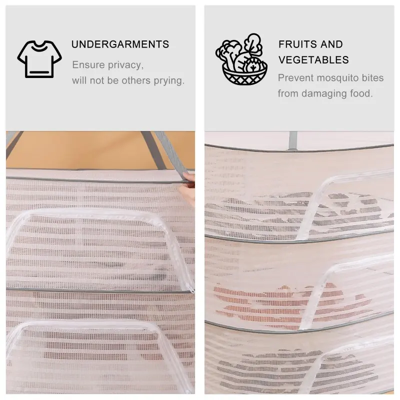 1/3 Tier Portable Household Drying Net Drying Fish Insect Proof Drying Net Folded For Drying Clothes Windproof Folding Closed