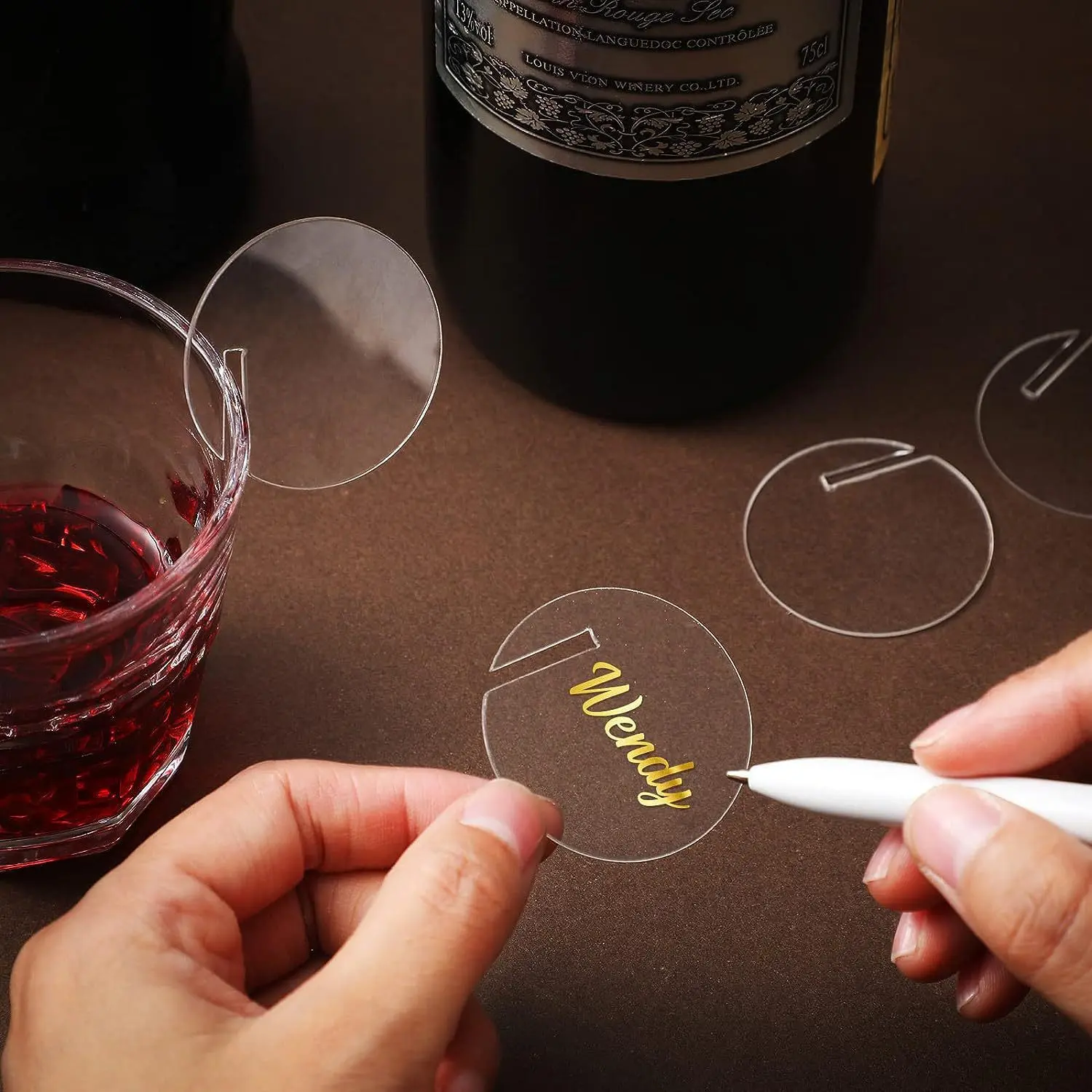 30PCS Acrylic Round Cocktail Cup Charm Round Beverage Label Blank Label DIY Wedding Birthday Party Decoration
