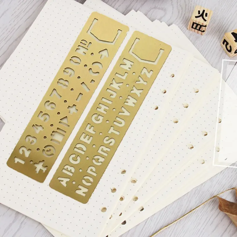 1Pc Multifunctional Drawing Stencil Bookmark Metal Hollow Straight Ruler Number Letter Pattern Bookmark Measuring Tool