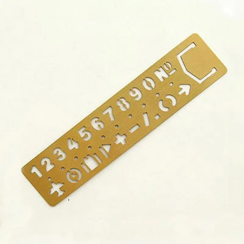 1Pc Multifunctional Drawing Stencil Bookmark Metal Hollow Straight Ruler Number Letter Pattern Bookmark Measuring Tool