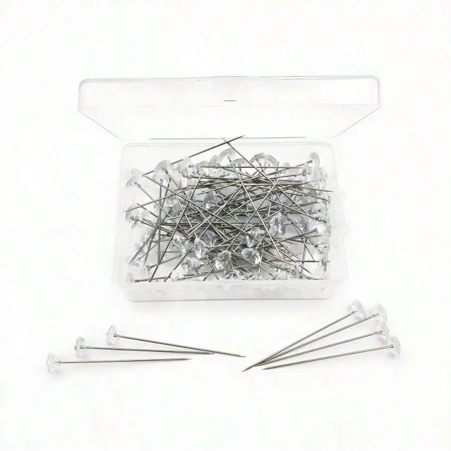 100pcs 8cm Alloy Pins Transparent Diamond Pins Wedding Bouquet Sewing Pins Plastic Box Sewing Accessories 1 Box