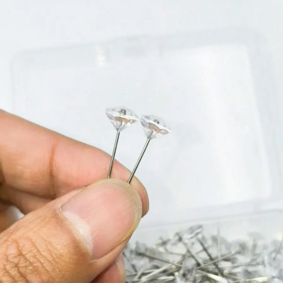 100pcs 8cm Alloy Pins Transparent Diamond Pins Wedding Bouquet Sewing Pins Plastic Box Sewing Accessories 1 Box