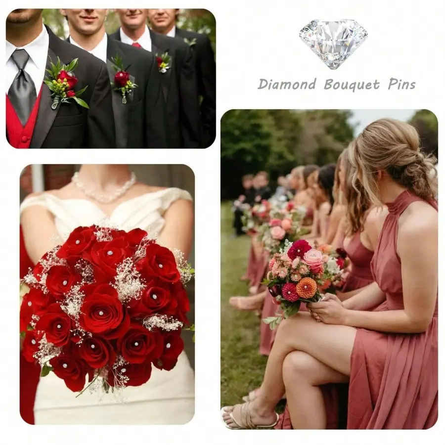 100pcs 8cm Alloy Pins Transparent Diamond Pins Wedding Bouquet Sewing Pins Plastic Box Sewing Accessories 1 Box
