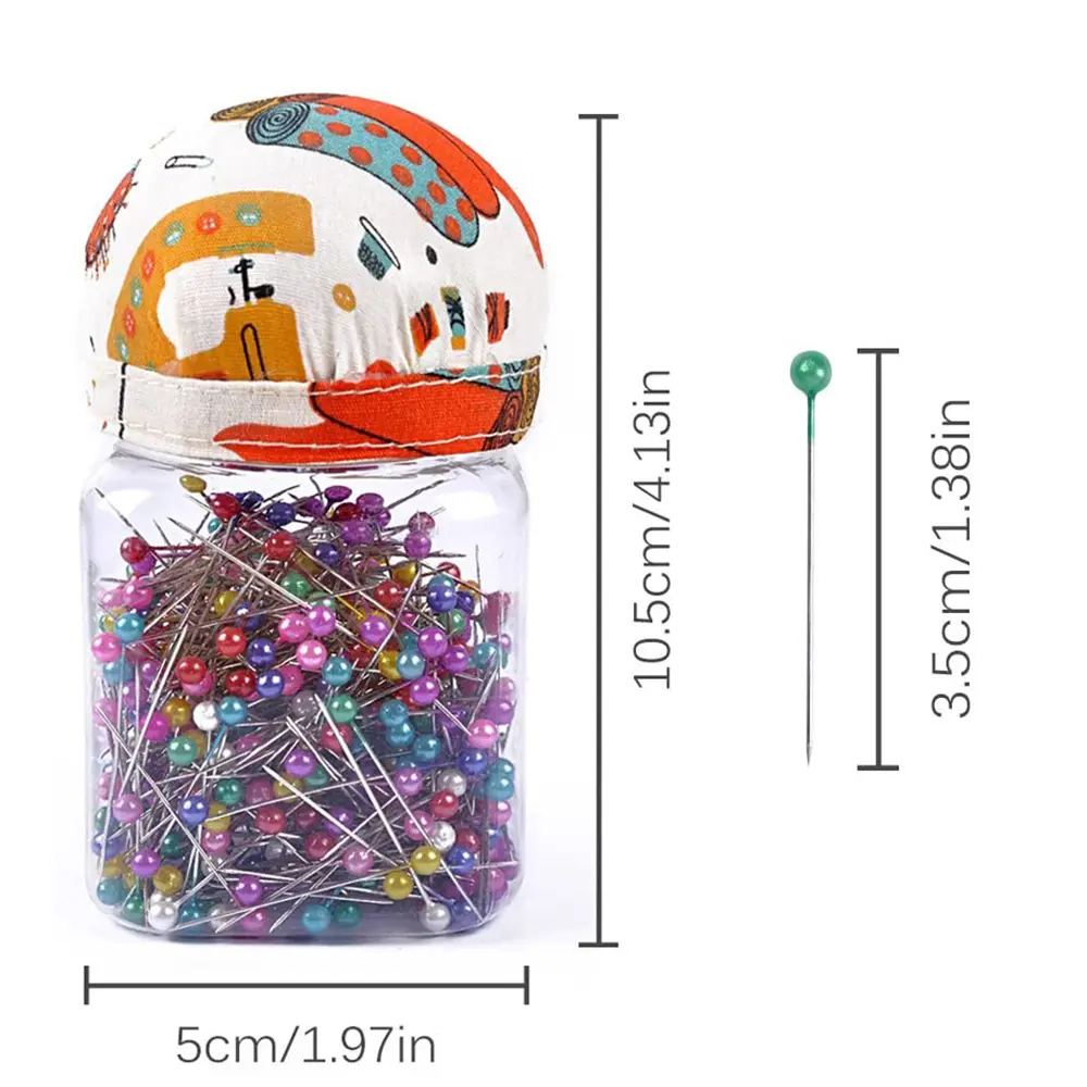500Pcs Pearl Head Needle Quilting Pins Packed In Fabric Covered Pin Cushion Bottle Wedding Decorating Tool DIY Sewing Crafts