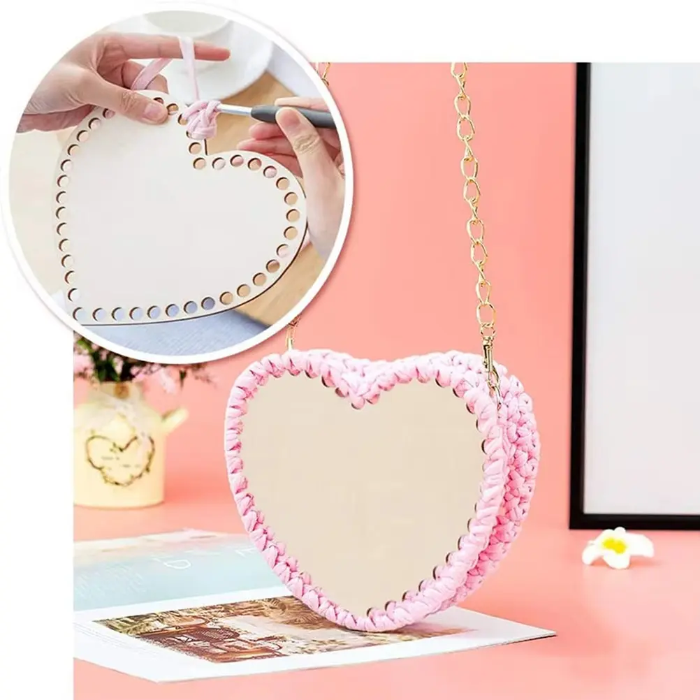 2Pcs Natural Wooden Basket Bottom Blank Crochet Blank Bag Base DIY Wood Gift Basket Crocheting Base Home Decoration