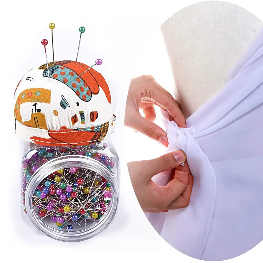500Pcs Pearl Head Needle Quilting Pins Packed In Fabric Covered Pin Cushion Bottle Wedding Decorating Tool DIY Sewing Crafts