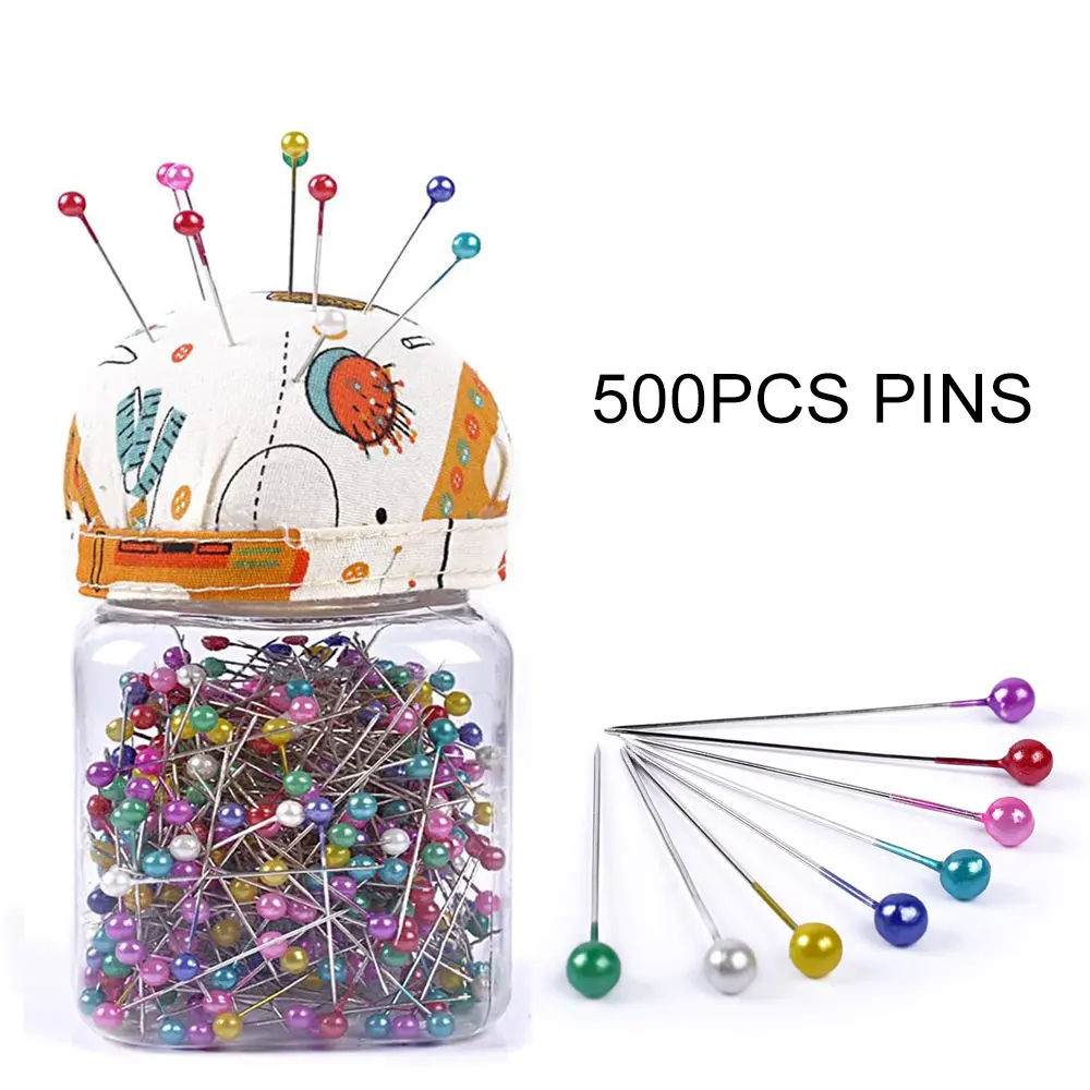 500Pcs Pearl Head Needle Quilting Pins Packed In Fabric Covered Pin Cushion Bottle Wedding Decorating Tool DIY Sewing Crafts