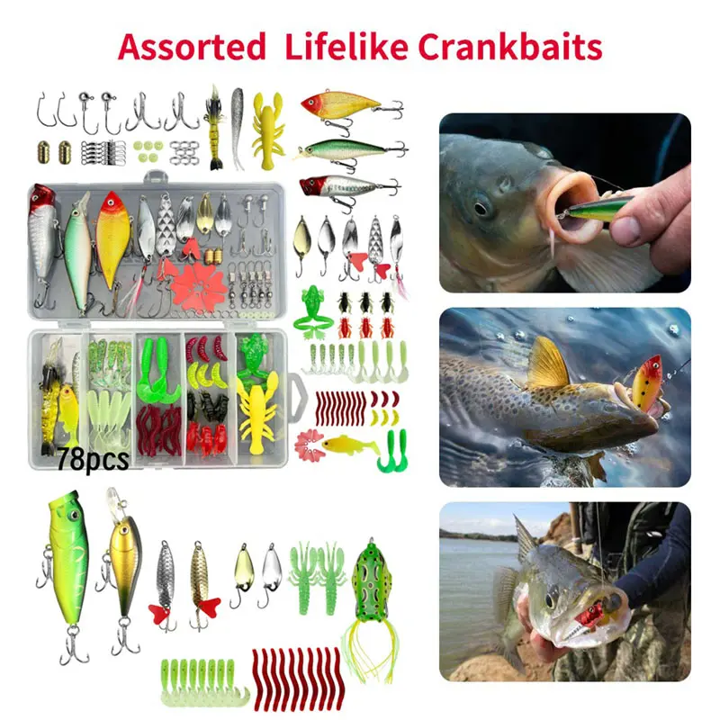26/56/78pcs Fishing Lure Set Mixed Lure Kit Soft Lure For Bass Pike Crankbait Tackle Accessories Beginner Tackle Box
