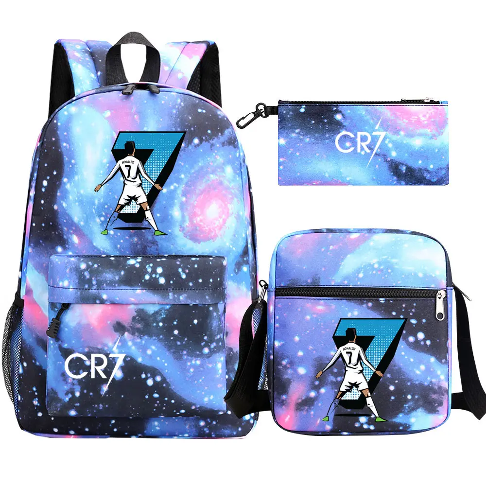 Football Star Cr7 3Pcs Boy Girl Back To School Book Bags, Student Shoulder Bag Pencil Case Backpack, Teenagers Mochila Men Women