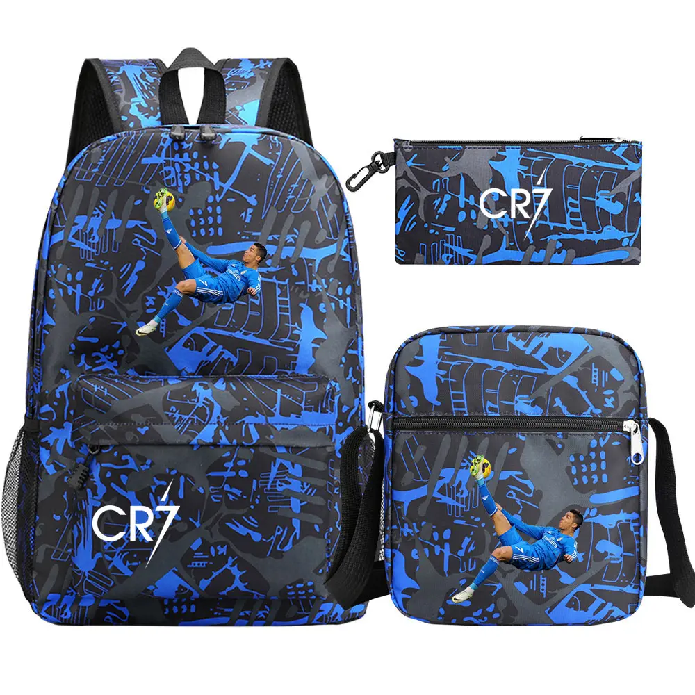 Football Star Cr7 3Pcs Boy Girl Back To School Book Bags, Student Shoulder Bag Pencil Case Backpack, Teenagers Mochila Men Women