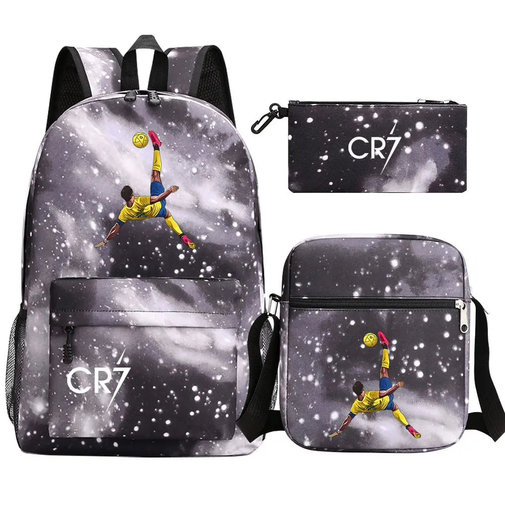 Football Star Cr7 3Pcs Boy Girl Back To School Book Bags, Student Shoulder Bag Pencil Case Backpack, Teenagers Mochila Men Women