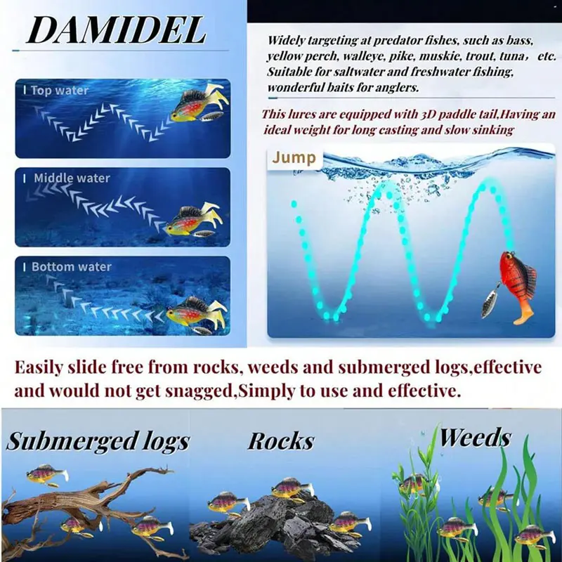 6Pcs/Box Dark Sleeper Fishing Lures Perch Soft Plastic Bait Artificial Jig Swimbait Bass Shad Trout Lure Freshwater Saltwater ﻿
