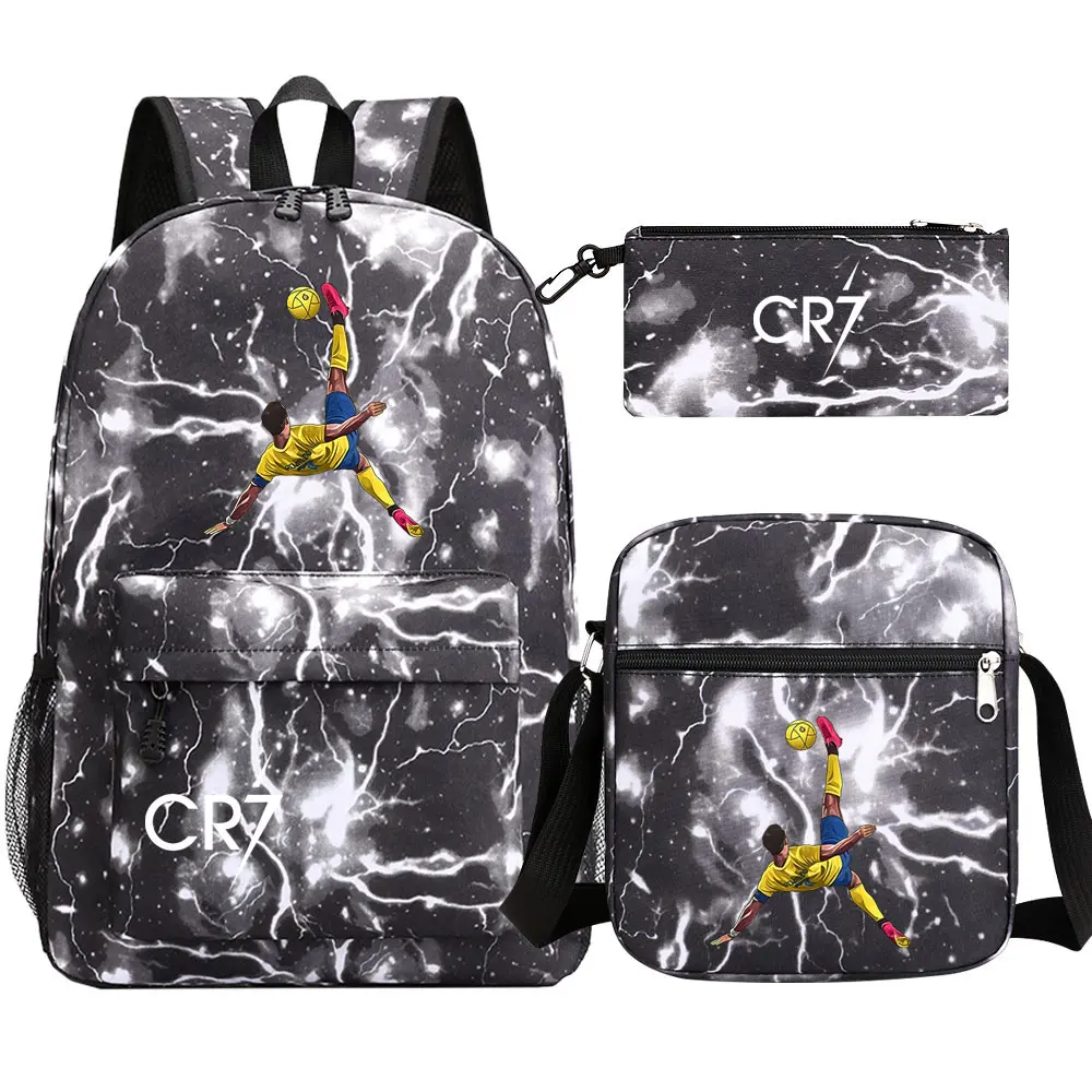 Football Star Cr7 3Pcs Boy Girl Back To School Book Bags, Student Shoulder Bag Pencil Case Backpack, Teenagers Mochila Men Women