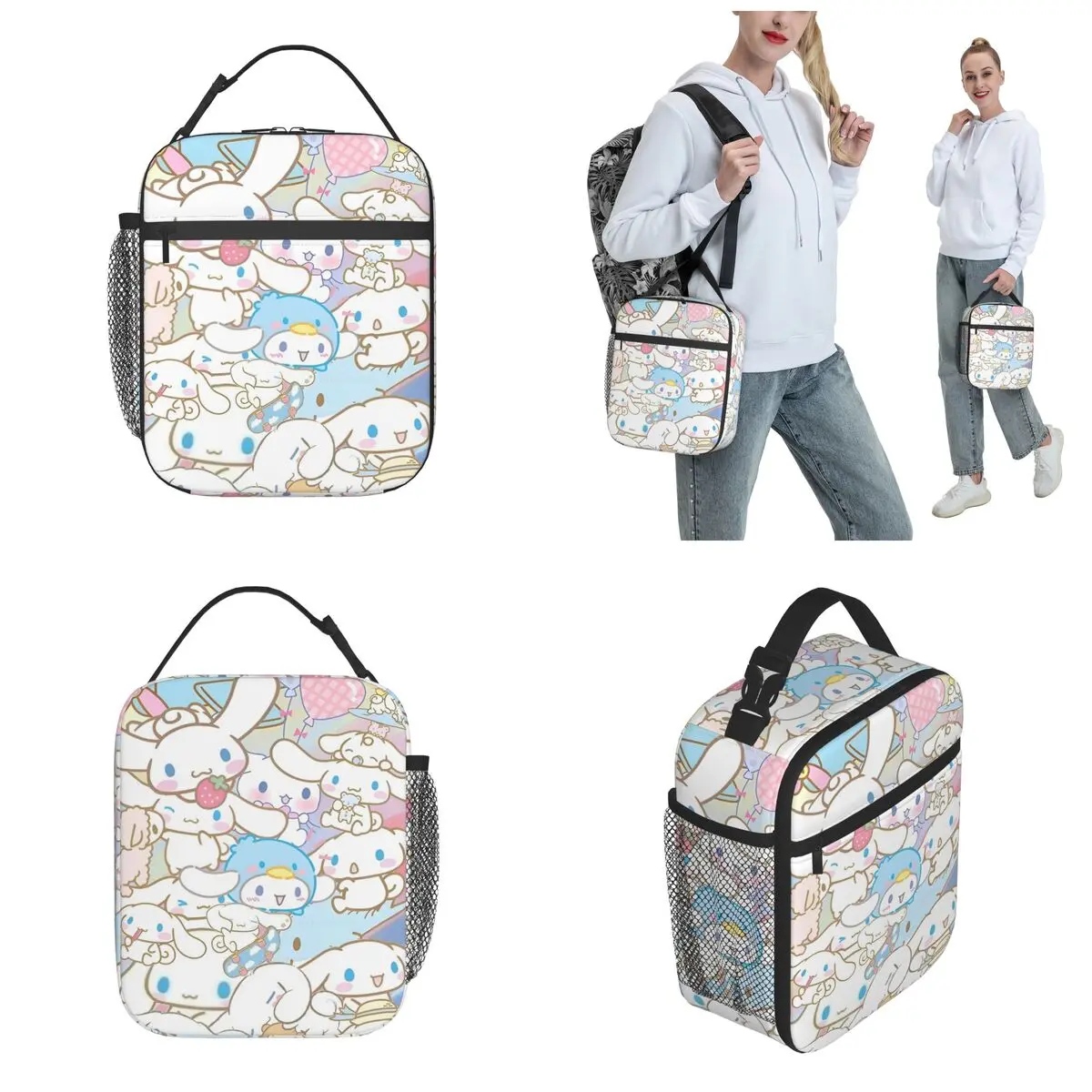 Cartoon Cinnamoroll Kawaii Insulated Lunch Bag Food Bag Portable Thermal Cooler Lunch Boxes For School Office