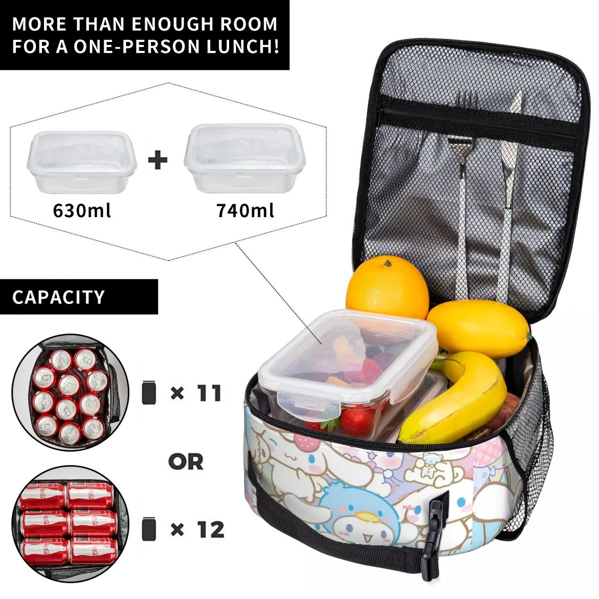 Cartoon Cinnamoroll Kawaii Insulated Lunch Bag Food Bag Portable Thermal Cooler Lunch Boxes For School Office