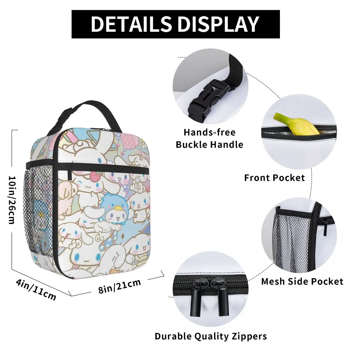 Cartoon Cinnamoroll Kawaii Insulated Lunch Bag Food Bag Portable Thermal Cooler Lunch Boxes For School Office