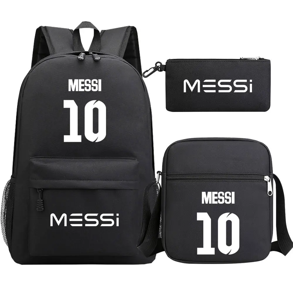 Football Star Messi 3Pcs Boy Girl Kids Back To School Book Bags Travel Student Backpack Shoulder Bag Pen Bags For Men Women