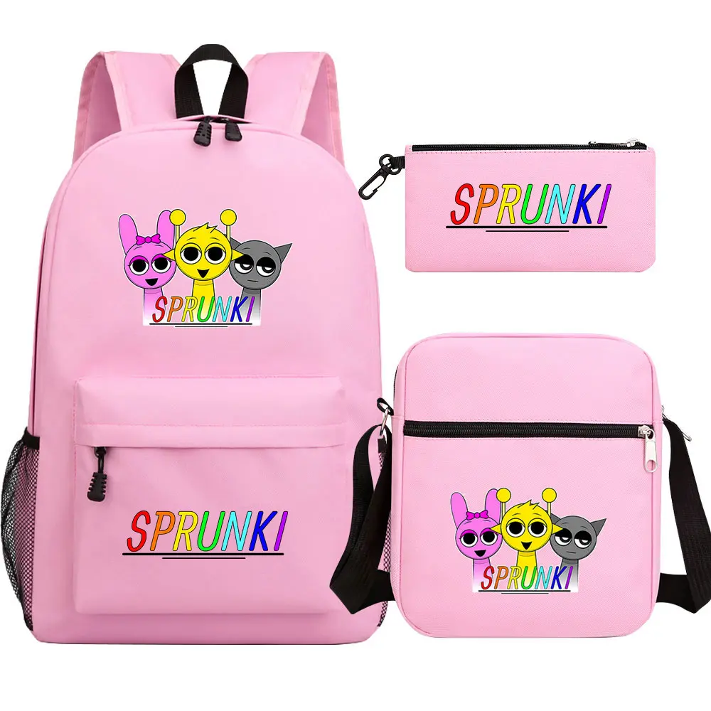 Sprunki 3Pcs Boy Girl Back To School Book Bags, Student Shoulder Bag Pencil Case Backpack, Teenagers Mochila Men Women Bagpack