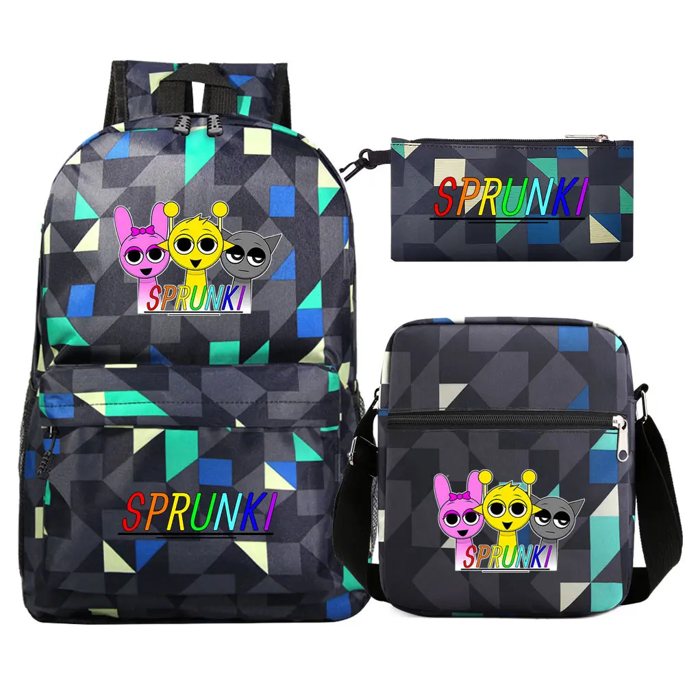 Sprunki 3Pcs Boy Girl Back To School Book Bags, Student Shoulder Bag Pencil Case Backpack, Teenagers Mochila Men Women Bagpack