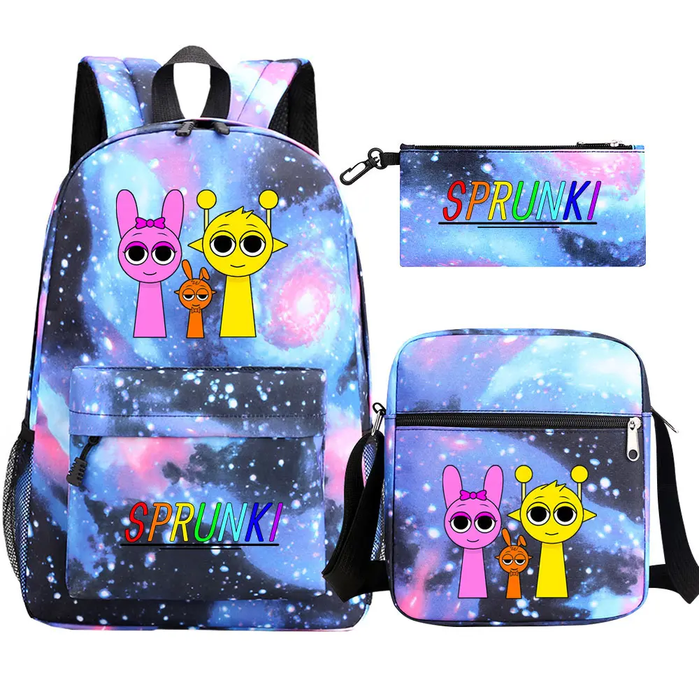 Sprunki 3Pcs Boy Girl Back To School Book Bags, Student Shoulder Bag Pencil Case Backpack, Teenagers Mochila Men Women Bagpack
