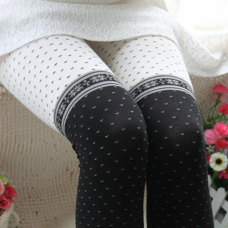 Spring Autumn Women Vintage Japanese Style Mori Kei Girls Choco Girl Color Block Polka Dots Jacquard Leggings Pantyhose Thights