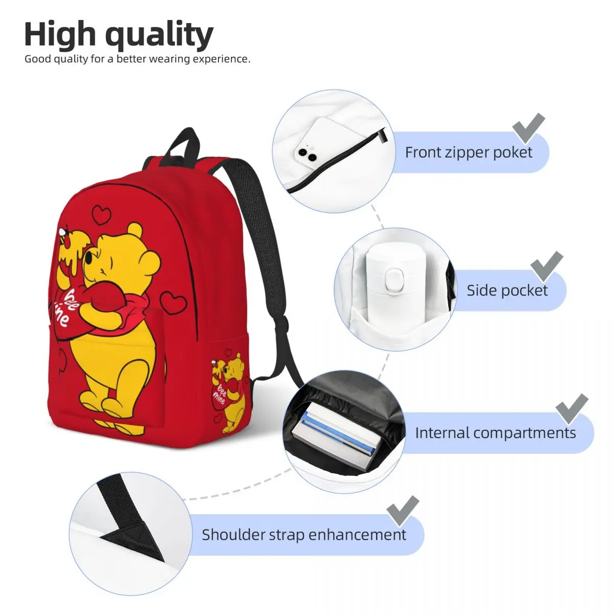 Winnie The Pooh Merch Backpack for Preschool Primary School Student Book Bags Boy Girl Kids Daypack for Outdoor