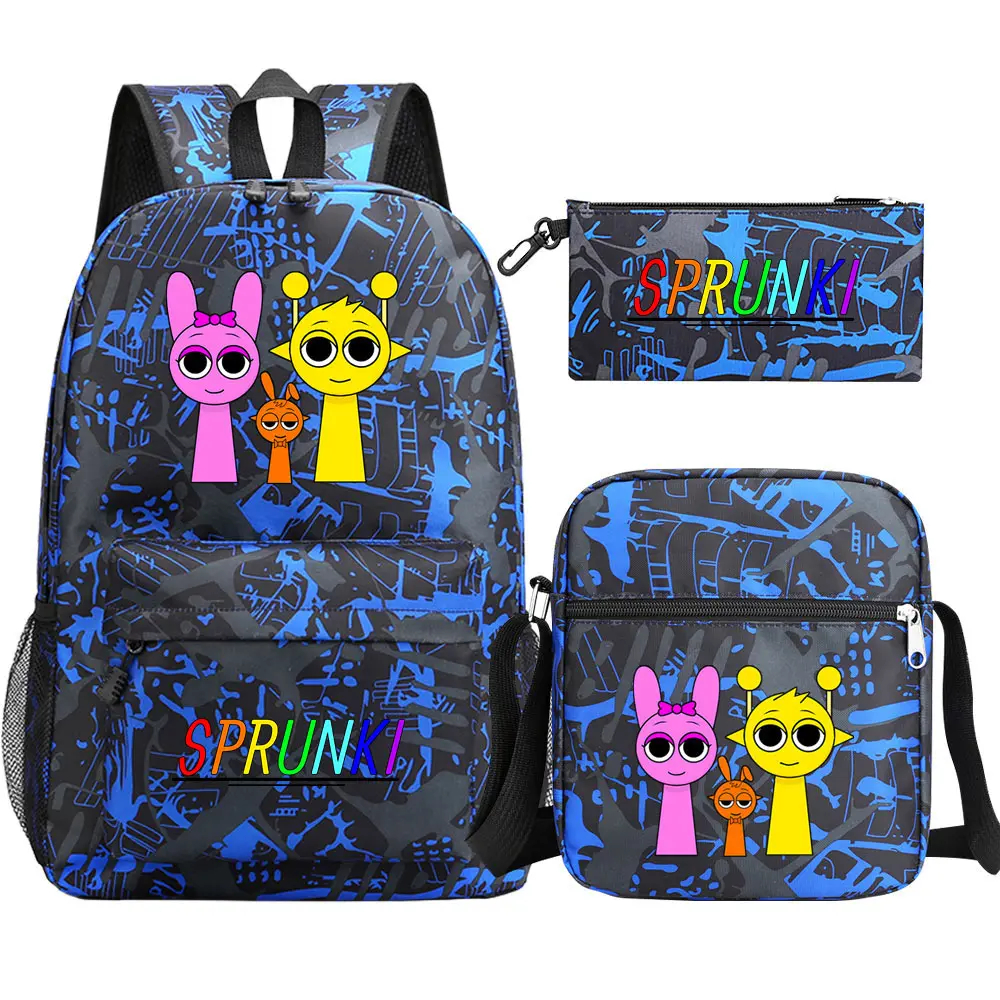 Sprunki 3Pcs Boy Girl Back To School Book Bags, Student Shoulder Bag Pencil Case Backpack, Teenagers Mochila Men Women Bagpack