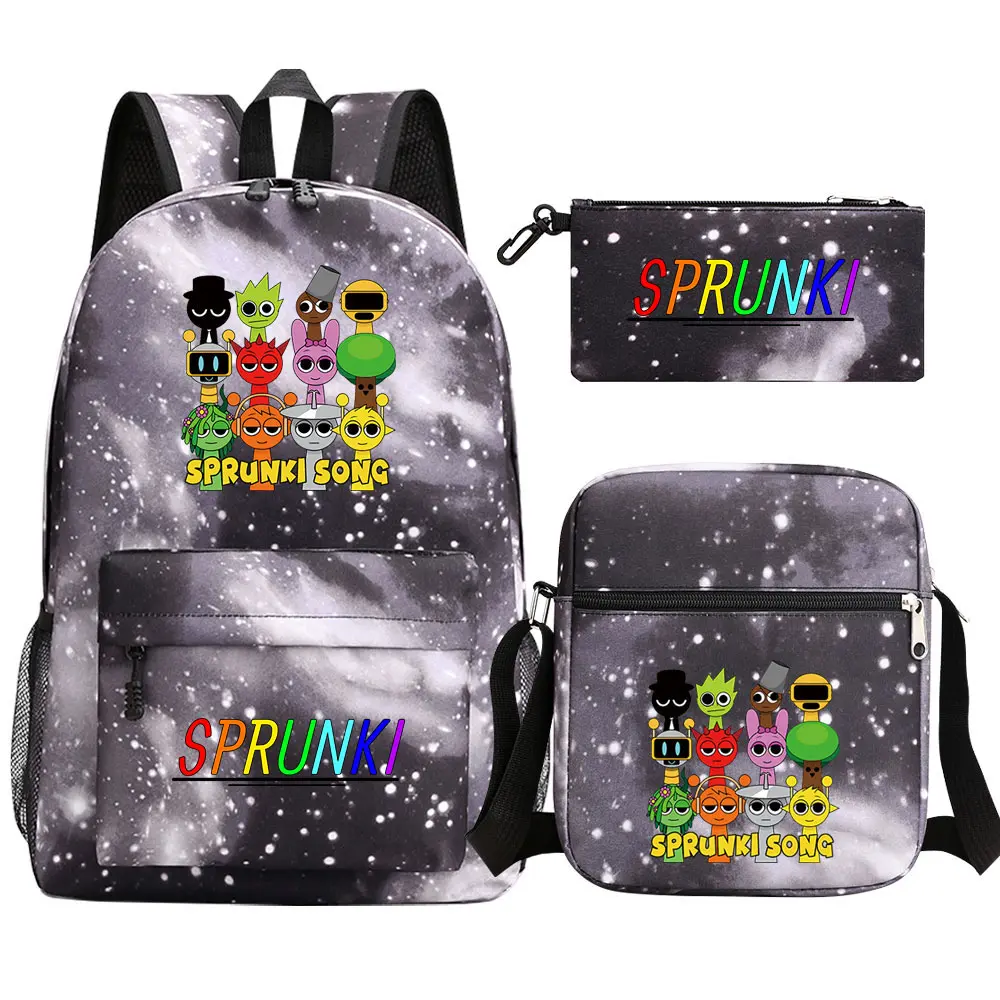 Sprunki 3Pcs Boy Girl Back To School Book Bags, Student Shoulder Bag Pencil Case Backpack, Teenagers Mochila Men Women Bagpack