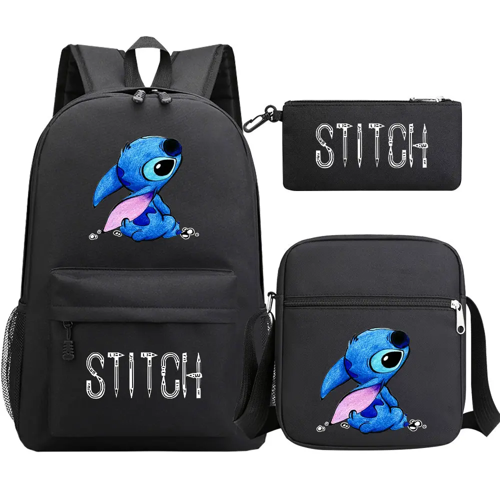 New Kawaii Lilo Stitch 3Pcs Boy Girl Kids School Book Bags Teenager Travel Backpack Shoulder  Bag Pen Bags