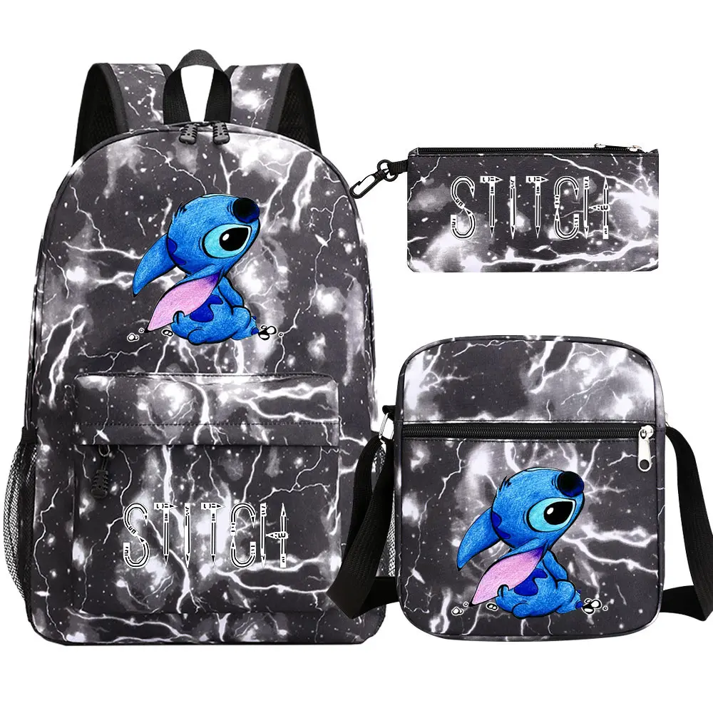 New Kawaii Lilo Stitch 3Pcs Boy Girl Kids School Book Bags Teenager Travel Backpack Shoulder  Bag Pen Bags
