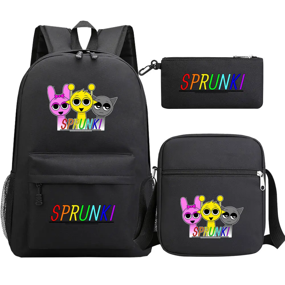 Game Sprunki 3Pcs Boy Girl Kids Back To School Book Bags Travel Student Backpack Shoulder Bag Pen Bags For Men Women