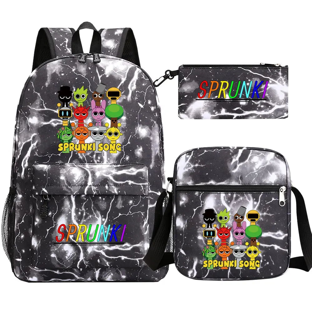 Game Sprunki 3Pcs Boy Girl Kids Back To School Book Bags Travel Student Backpack Shoulder Bag Pen Bags For Men Women