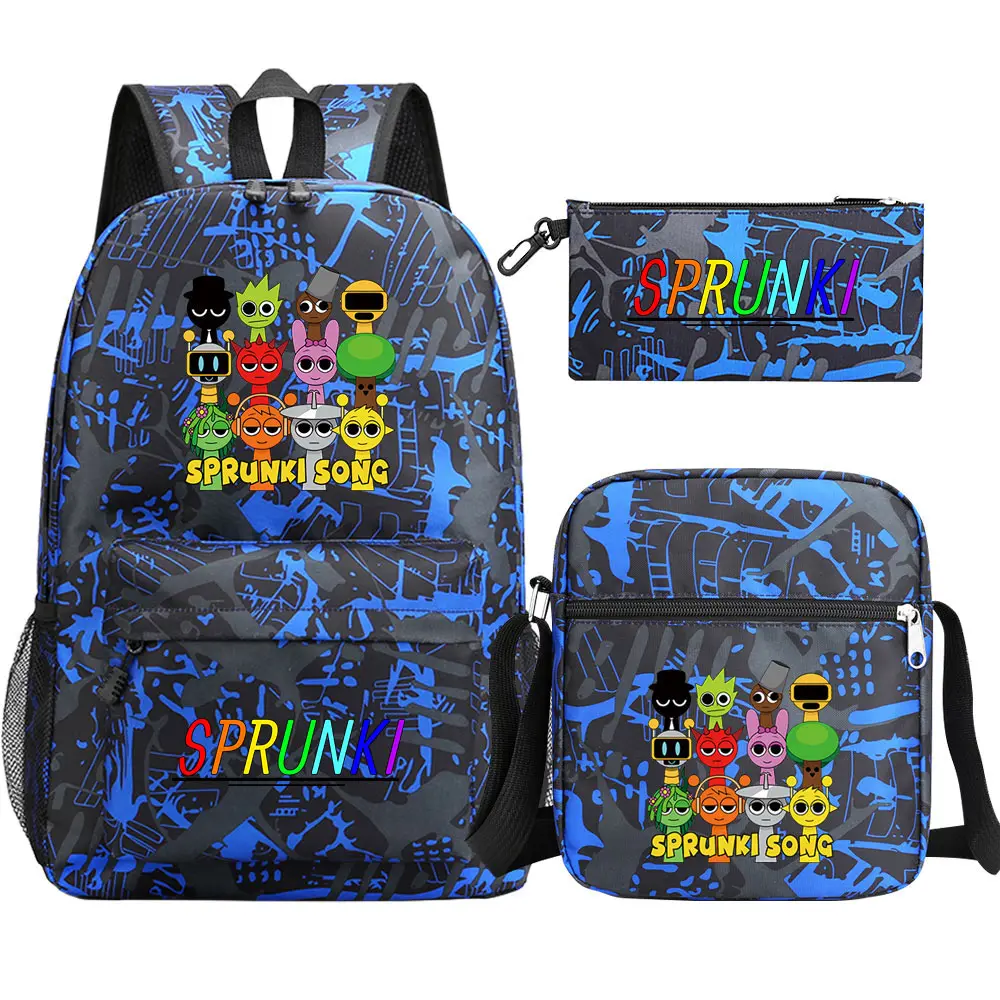 Game Sprunki 3Pcs Boy Girl Kids Back To School Book Bags Travel Student Backpack Shoulder Bag Pen Bags For Men Women