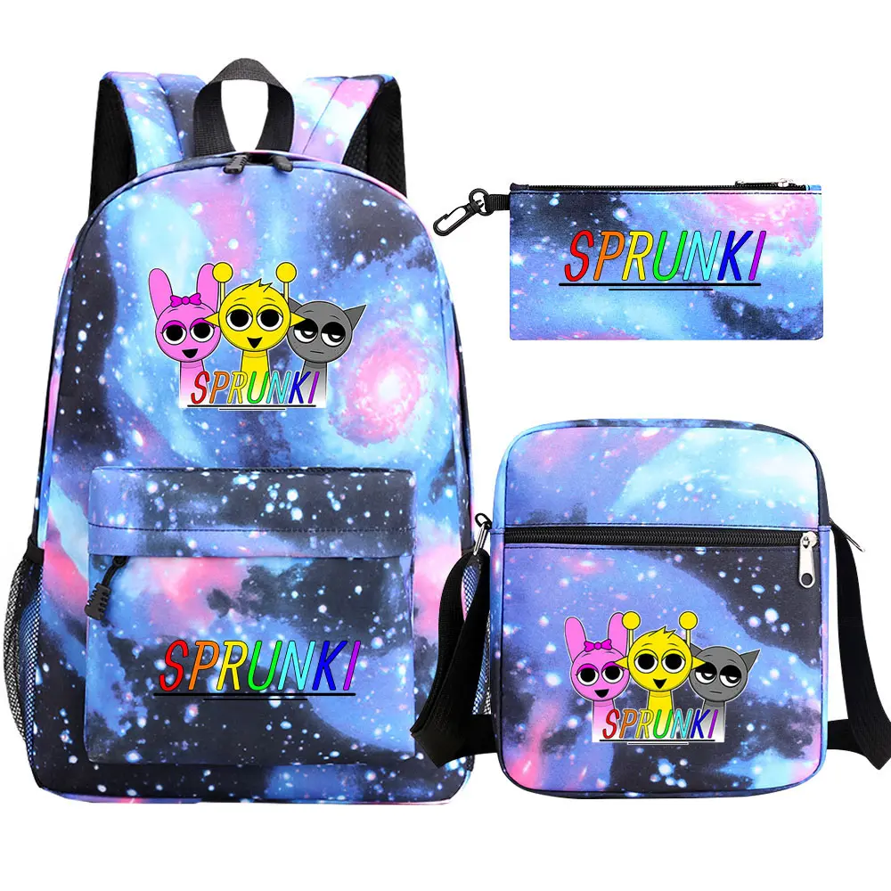 Game Sprunki 3Pcs Boy Girl Kids Back To School Book Bags Travel Student Backpack Shoulder Bag Pen Bags For Men Women