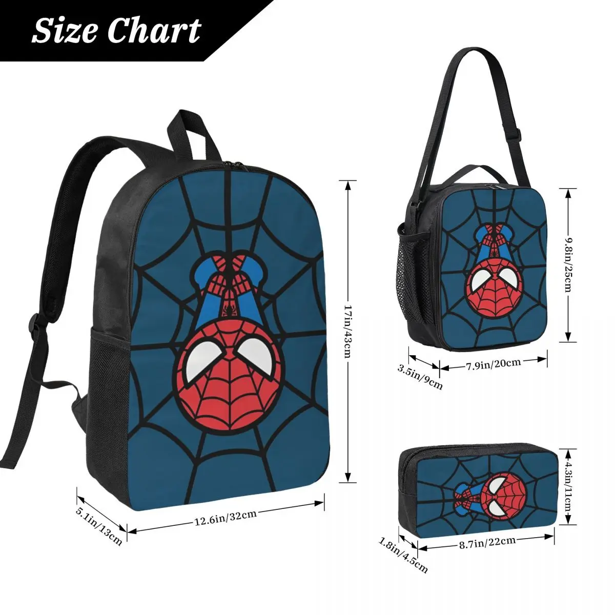 3Pcs Spider Man Theme Backpack Set for Boy Girl Pen Bags Bookbag Sets with Lunch Box For Primary School Students Daypack