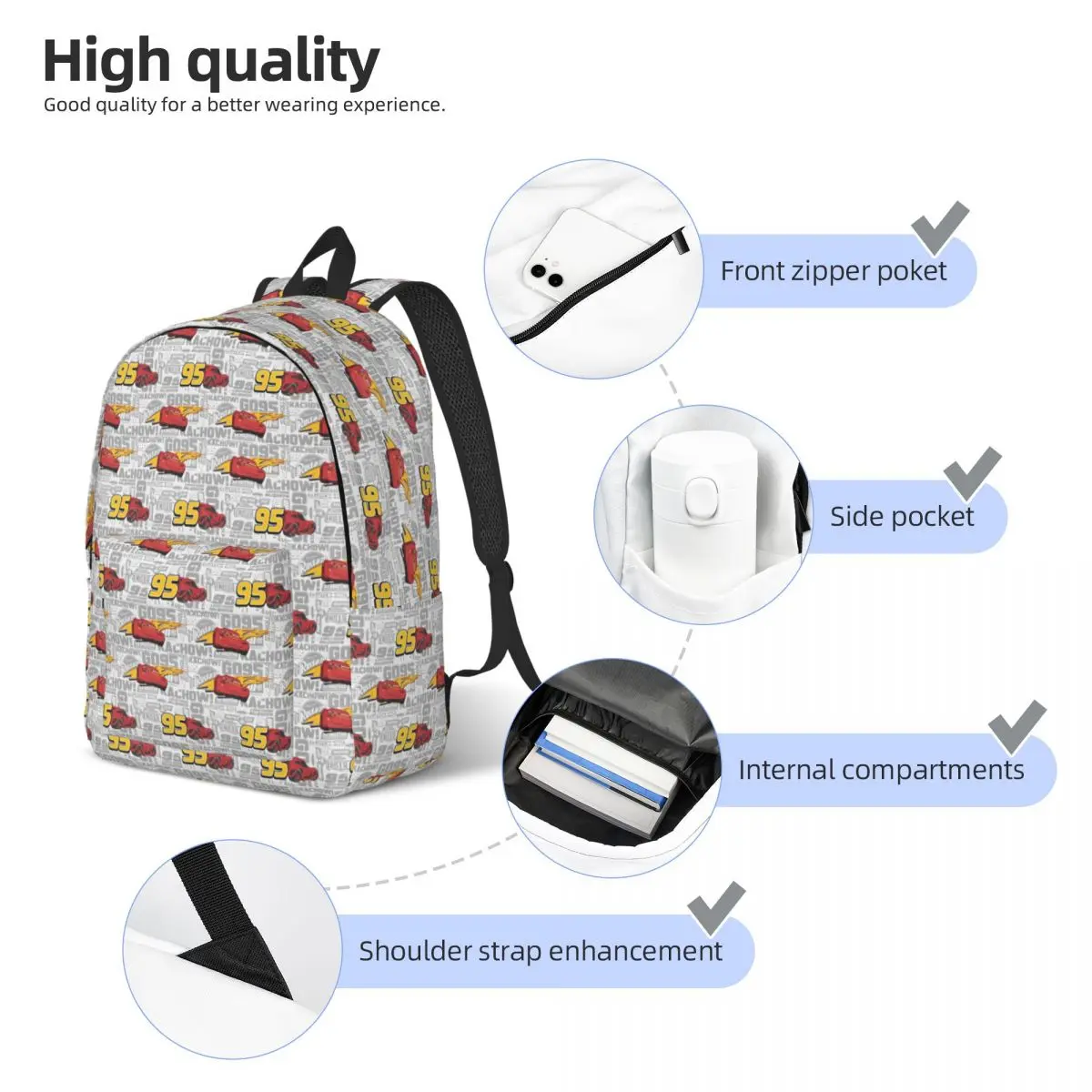 Cartoon Pixar Cars Lightning McQueen Backpack Boy Girl Lightweight Backpacks Polyester Streetwear School Bags Workout Rucksack