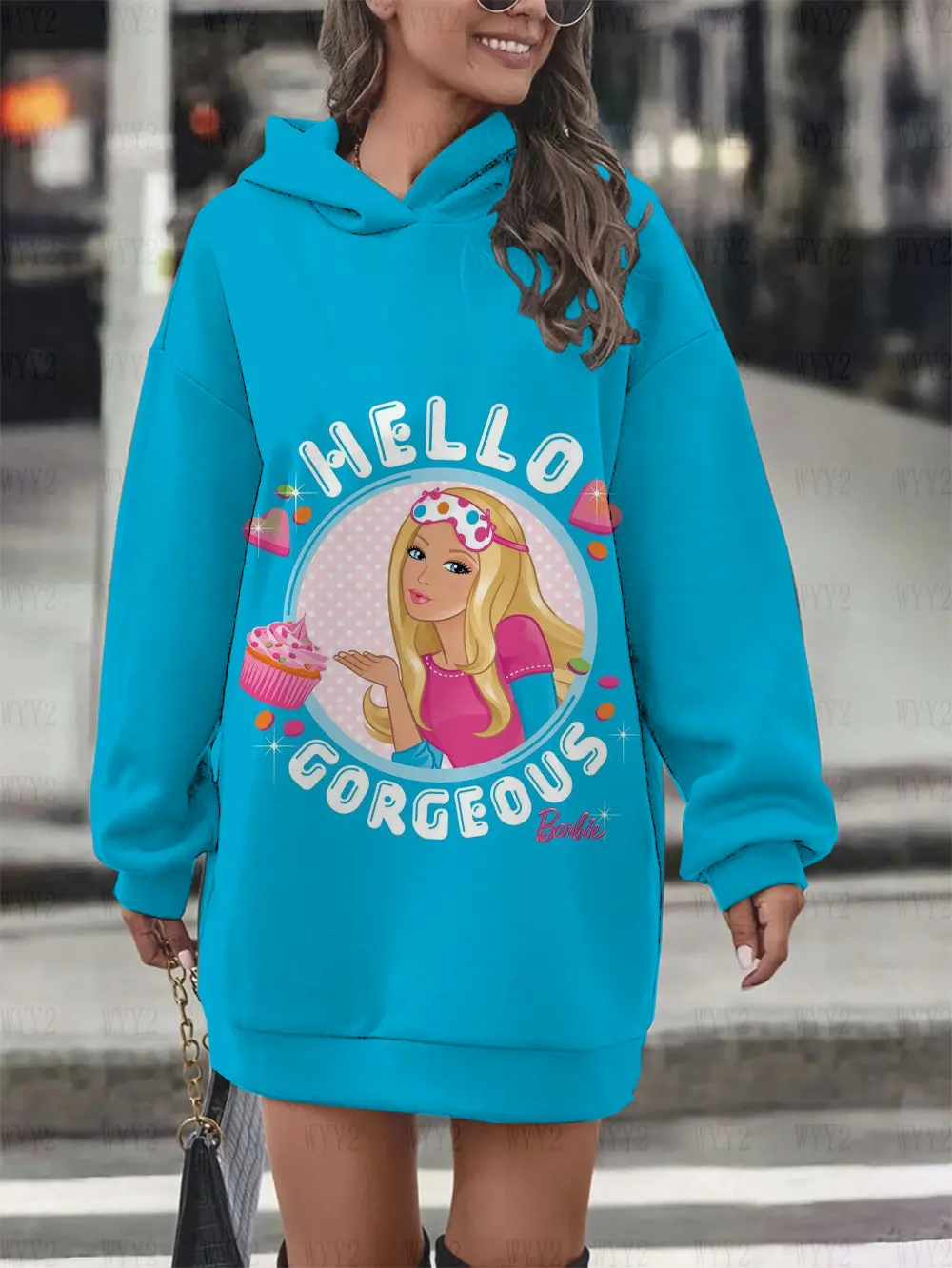 Barbie Cartoon Pattern Printed Women's Hoodie Sweater Dress Sweet Girl Style Autumn and Winter Hoodie Y2k Women's Hoodie