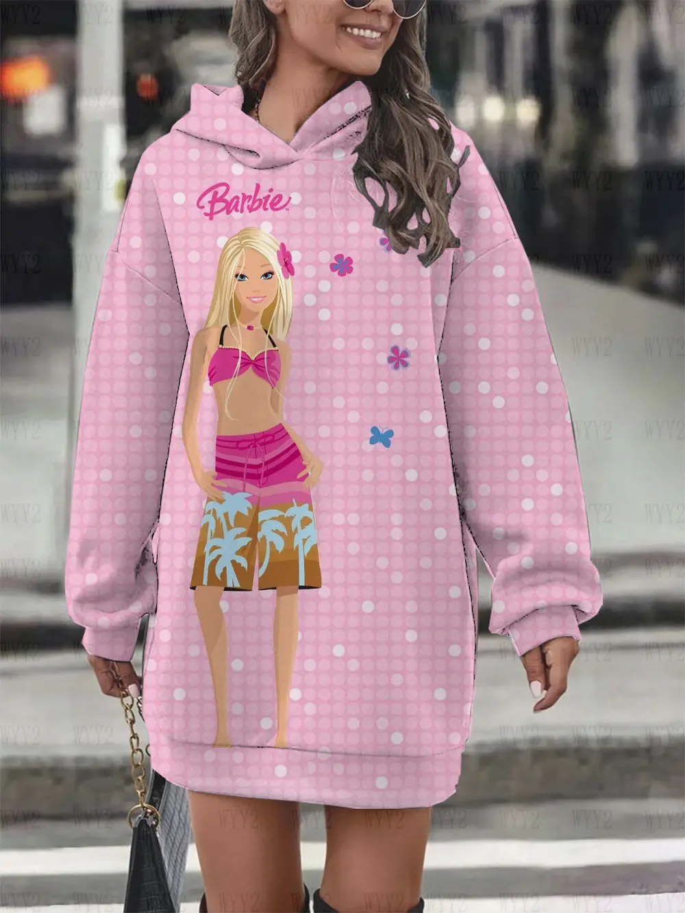 Barbie Cartoon Pattern Printed Women's Hoodie Sweater Dress Sweet Girl Style Autumn and Winter Hoodie Y2k Women's Hoodie