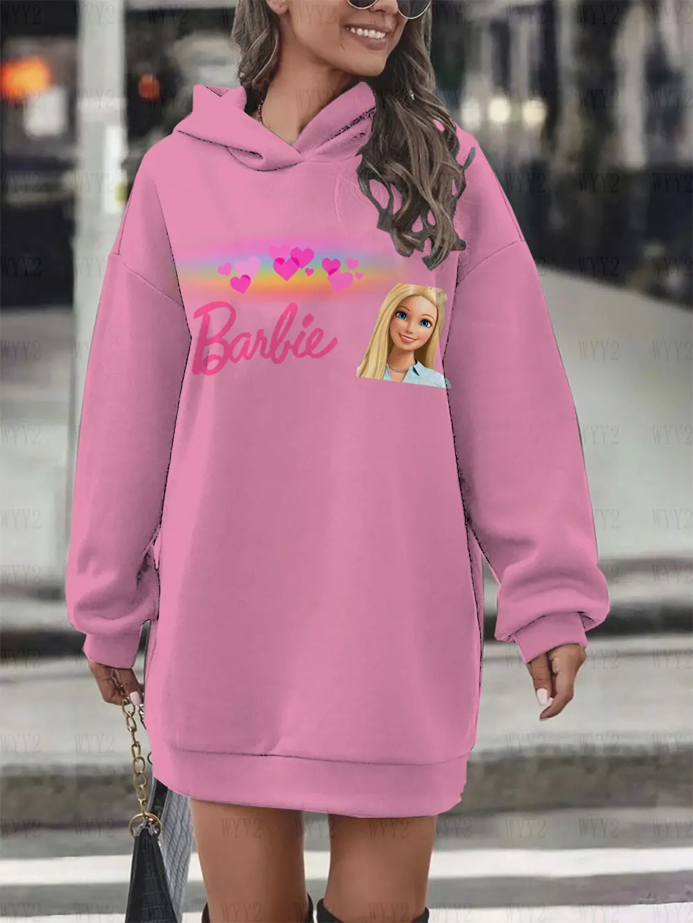 Barbie Cartoon Pattern Printed Women's Hoodie Sweater Dress Sweet Girl Style Autumn and Winter Hoodie Y2k Women's Hoodie