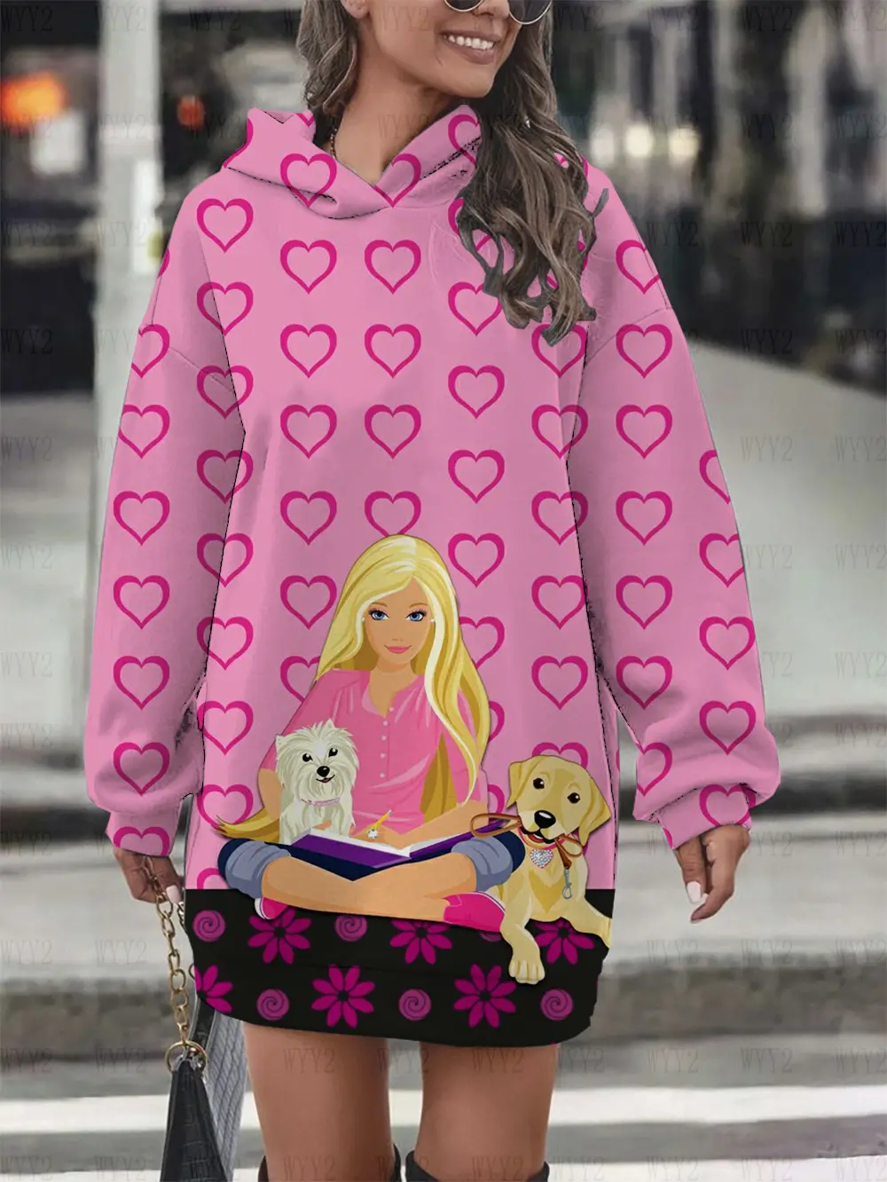 Barbie Cartoon Pattern Printed Women's Hoodie Sweater Dress Sweet Girl Style Autumn and Winter Hoodie Y2k Women's Hoodie