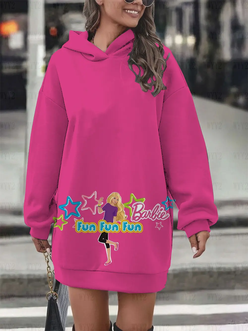 Barbie Cartoon Pattern Printed Women's Hoodie Sweater Dress Sweet Girl Style Autumn and Winter Hoodie Y2k Women's Hoodie